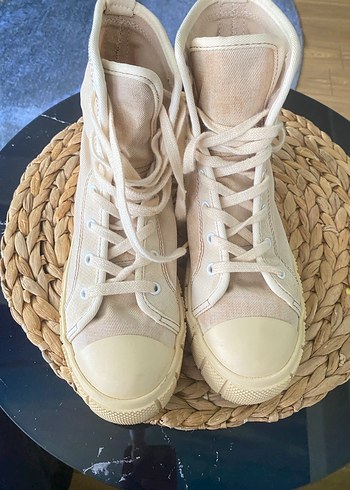 Bej Dolgu Topuklu Bağcıklı Kadın Spor Ayakkabı - Görsel 8