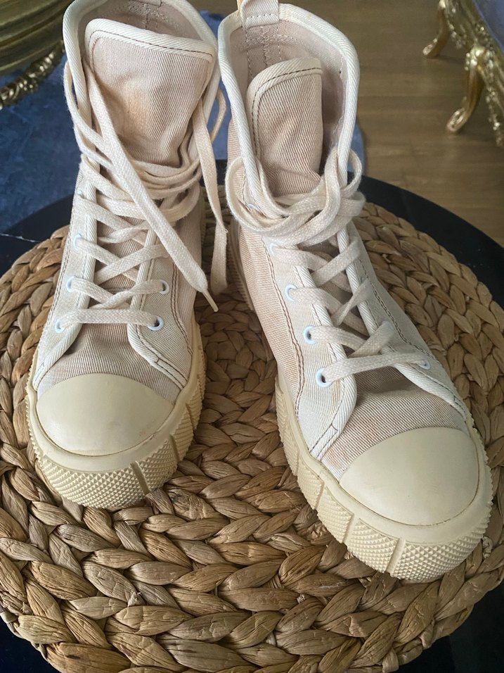 Bej Dolgu Topuklu Bağcıklı Kadın Spor Ayakkabı - Görsel 4