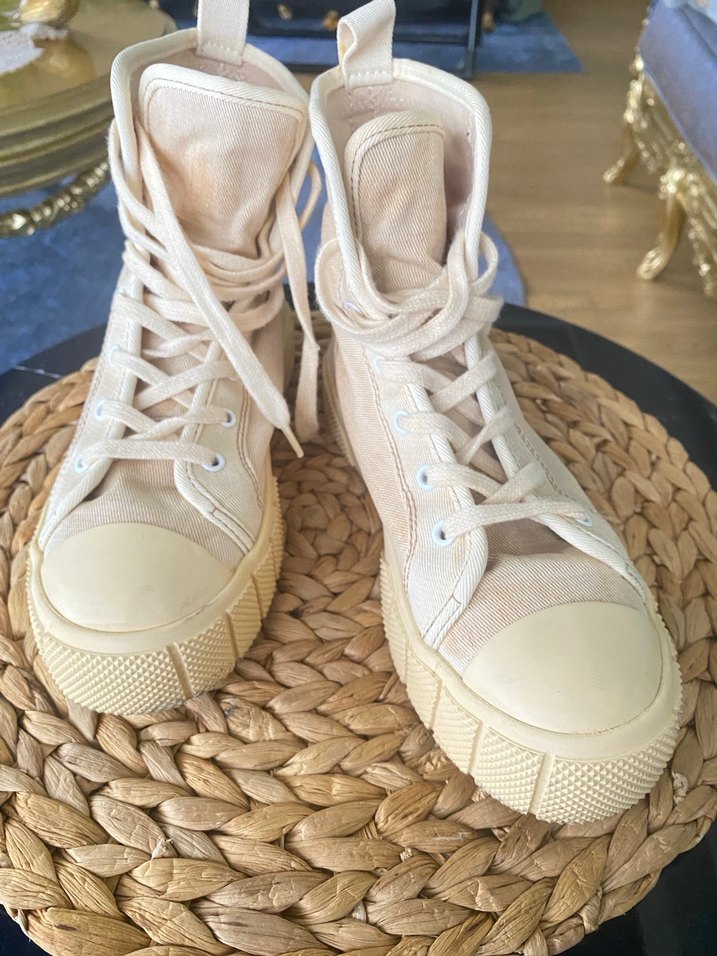 Bej Dolgu Topuklu Bağcıklı Kadın Spor Ayakkabı - Görsel 3