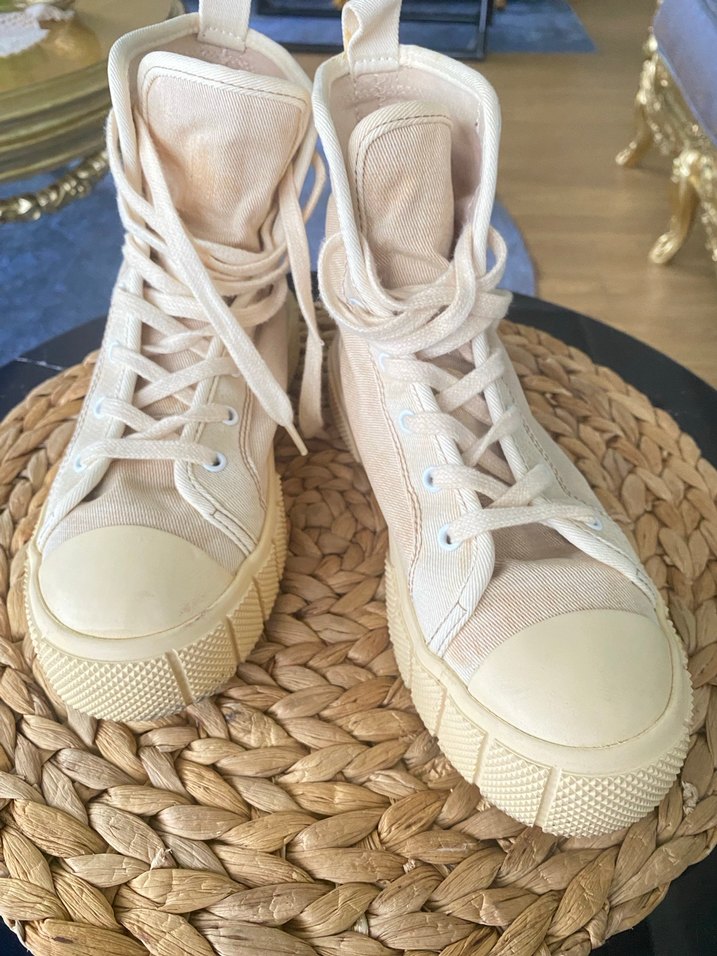 Bej Dolgu Topuklu Bağcıklı Kadın Spor Ayakkabı - Görsel 2