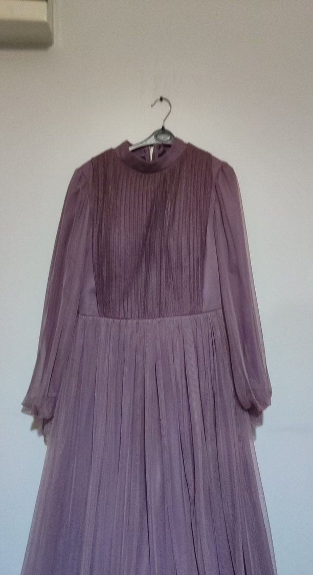 Uzun Kollu Piliseli Mor Bohem Gelinlik - Görsel 2