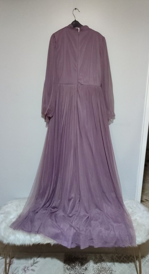 Uzun Kollu Piliseli Mor Bohem Gelinlik - Görsel 4