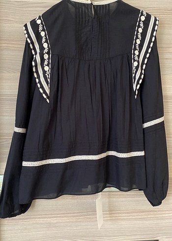 Siyah Nakışlı Uzun Kollu Bohem Bluz - Görsel 2