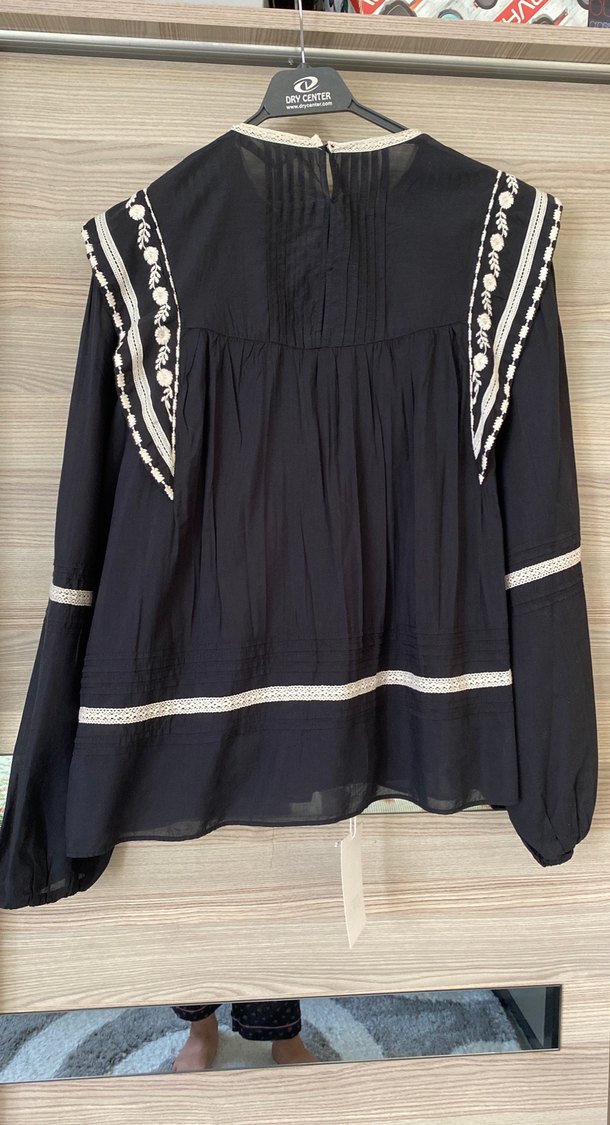 Siyah Nakışlı Uzun Kollu Bohem Bluz - Görsel 2