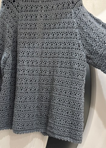 Gri Örgü Kadın Uzun Hırka - Görsel 3