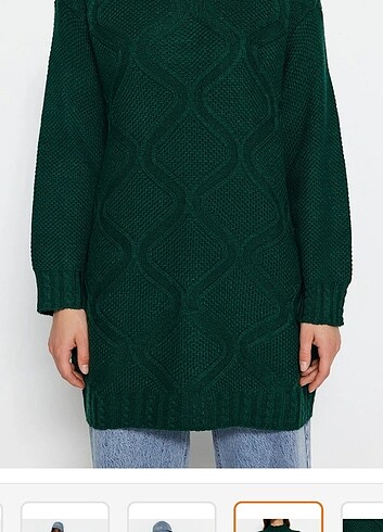 xl Beden yeşil Renk TRENDYOL MODEST Koyu Yeşil Ajur Örgü Desenli Triko Kazak