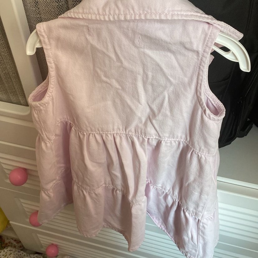 Kız Çocuk Pembe Keten Düğmeli Yelek - Görsel 2