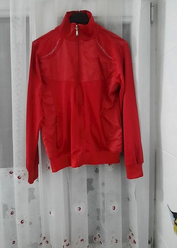 Kadın Kırmızı Fermuarlı Yüksek Yakalı Ceket - Görsel 2