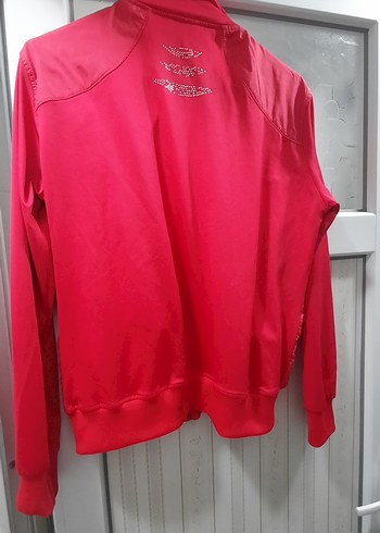 Kadın Kırmızı Fermuarlı Yüksek Yakalı Ceket - Görsel 7