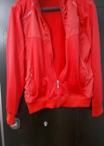 Kadın Kırmızı Fermuarlı Yüksek Yakalı Ceket - Görsel 8