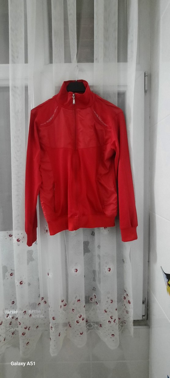 Kadın Kırmızı Fermuarlı Yüksek Yakalı Ceket - Görsel 2