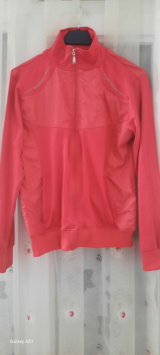 Kadın Kırmızı Fermuarlı Yüksek Yakalı Ceket - Görsel 5