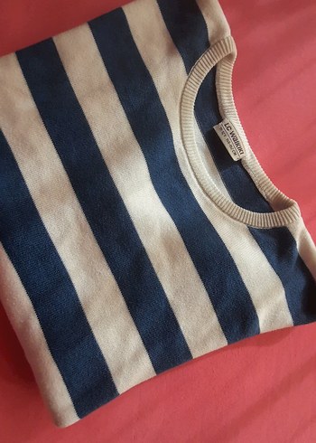 Mavi Beyaz Çizgili Triko - Görsel 3