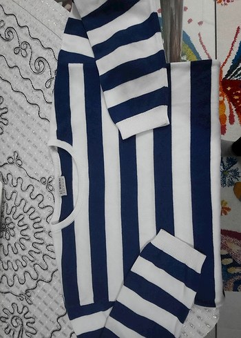 Mavi Beyaz Çizgili Triko - Görsel 7