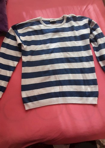 Mavi Beyaz Çizgili Triko - Görsel 4