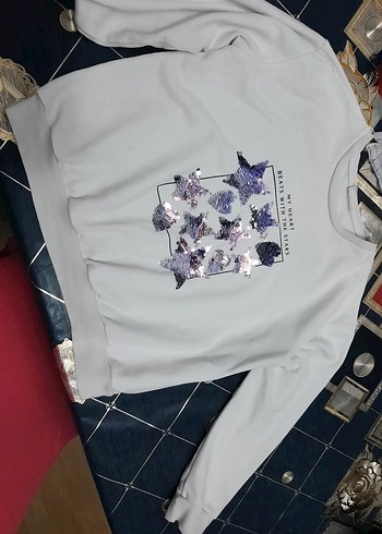 Payet Detaylı Beyaz Uzun Kollu Sweatshirt - Görsel 5