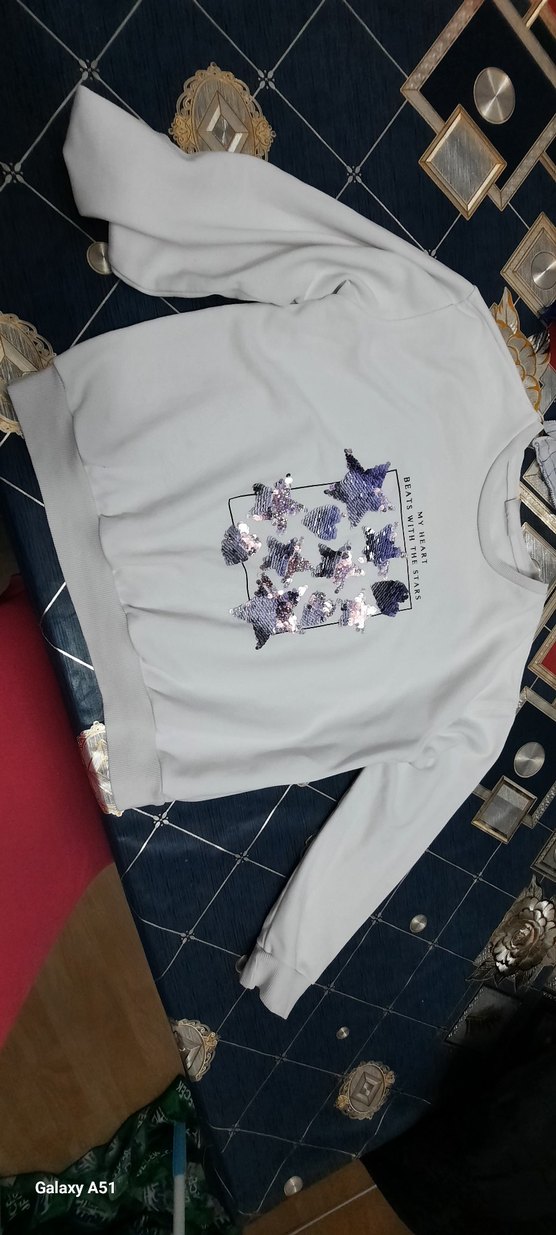 Payet Detaylı Beyaz Uzun Kollu Sweatshirt - Görsel 5