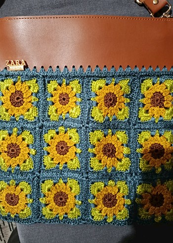 Çiçek Desenli Örgü Bohem Kadın Çanta - Görsel 2