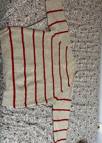 Mango dik yaka Çizgili Kahverengi Kadın Yün Kazak - Görsel 3