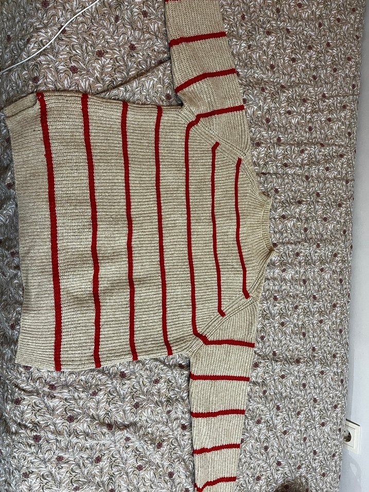 Mango dik yaka Çizgili Kahverengi Kadın Yün Kazak - Görsel 3