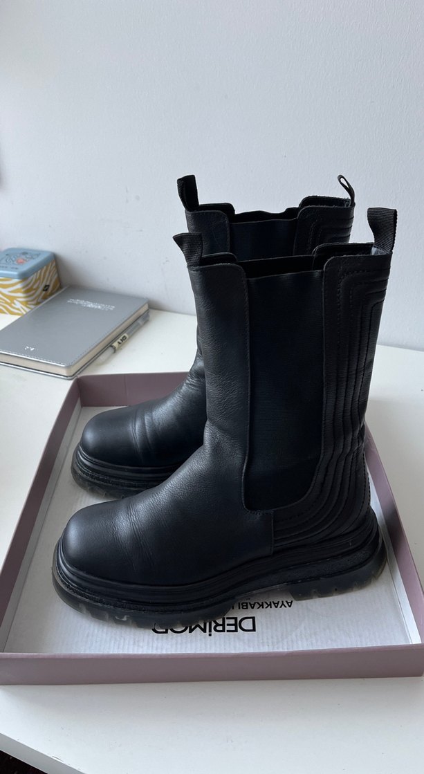 Derimod Siyah Deri Platform Topuklu Tokalı Kadın Bot - Görsel 3