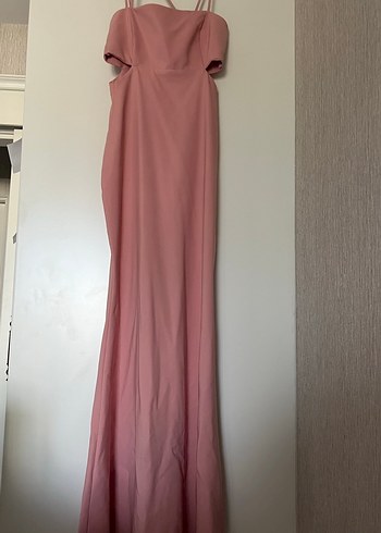 Pudra Pembe Uzun Drapeli Straplez Abiye Elbise