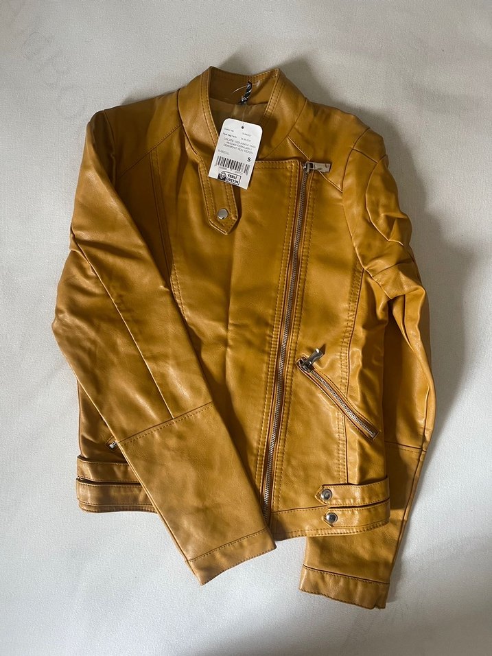 Hardal Sarısı Suni Deri Ceket - Görsel 2