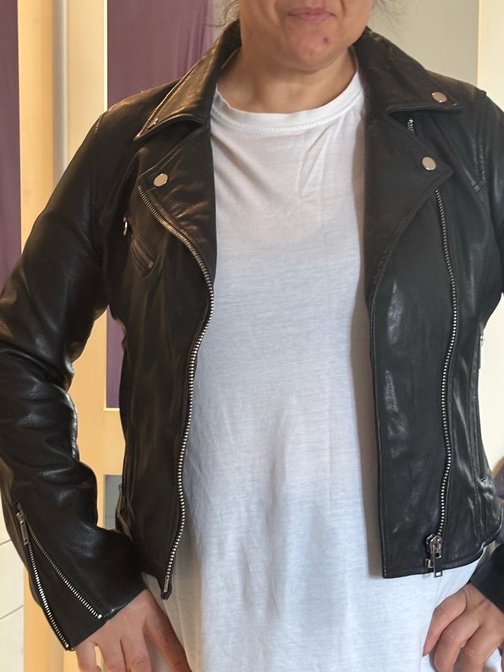 Siyah Deri Biker Ceket, Fermuarlı, Normal Boy - Görsel 3