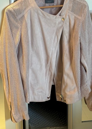 Bej Süet Düğmeli Kadın Deri Ceket Pudra pembe - Görsel 2