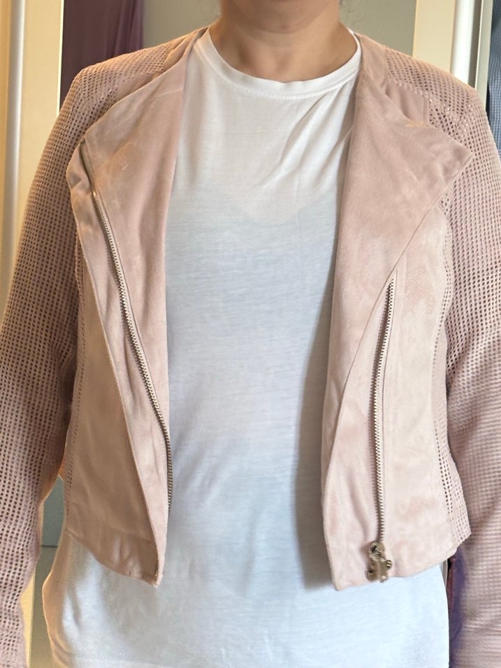 Bej Süet Düğmeli Kadın Deri Ceket Pudra pembe - Görsel 5