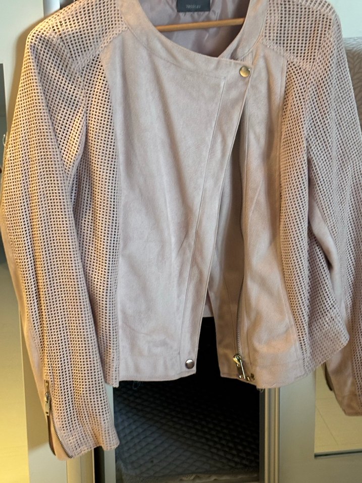 Bej Süet Düğmeli Kadın Deri Ceket Pudra pembe - Görsel 2