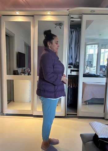 Mor Düğmeli Kadın Kışlık Mont - Görsel 3