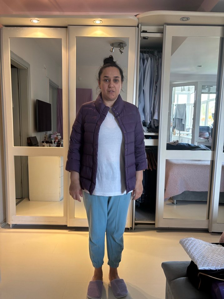 Mor Düğmeli Kadın Kışlık Mont - Görsel 4