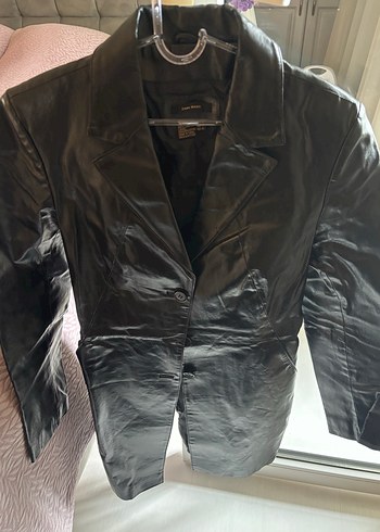 Siyah Düğmeli Deri Kadın Ceket - Görsel 5