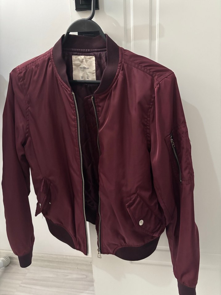 Bordo Fermuarlı erkek bomber Ceket - Görsel 4