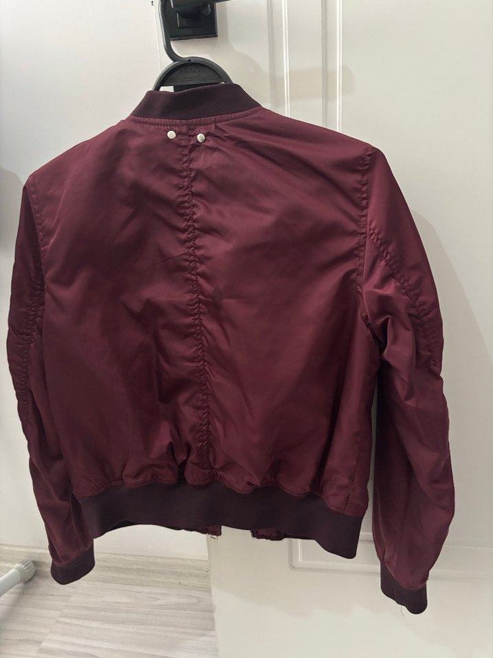 Bordo Fermuarlı erkek bomber Ceket - Görsel 3