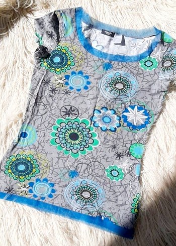 Bohem Çok Renkli Dantel Detaylı Kadın Tişört - Görsel 3