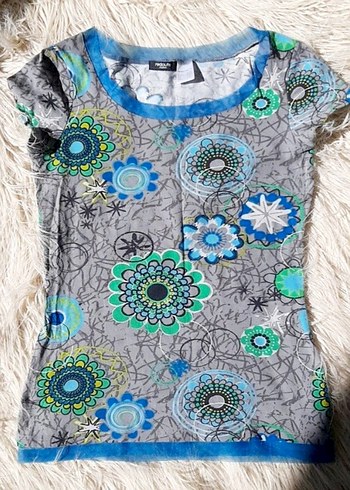 Bohem Çok Renkli Dantel Detaylı Kadın Tişört - Görsel 5