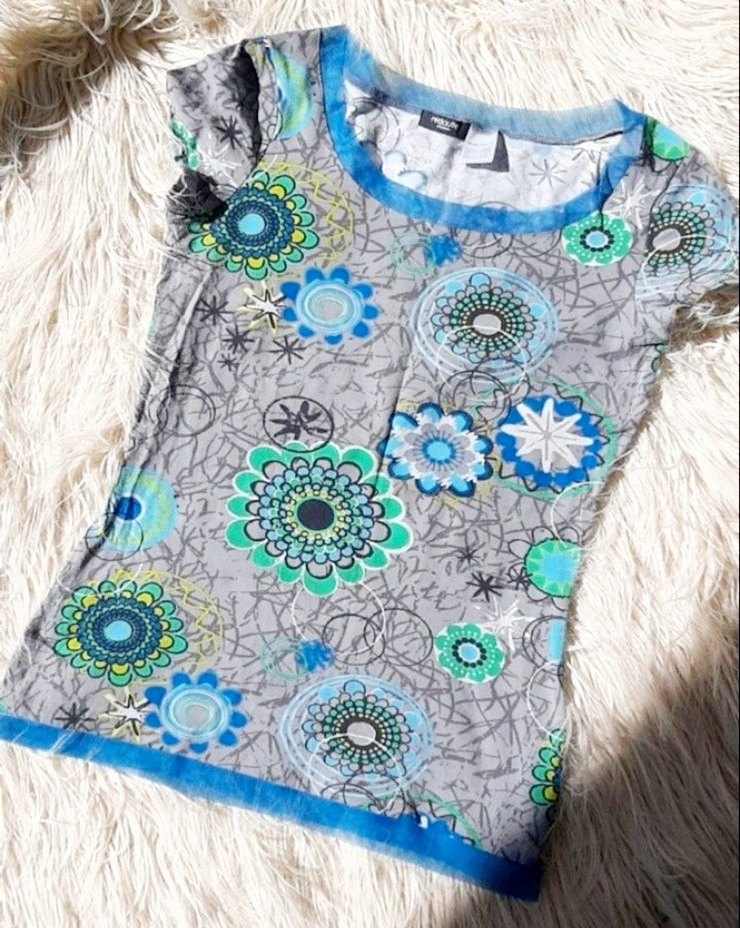 Bohem Çok Renkli Dantel Detaylı Kadın Tişört - Görsel 3