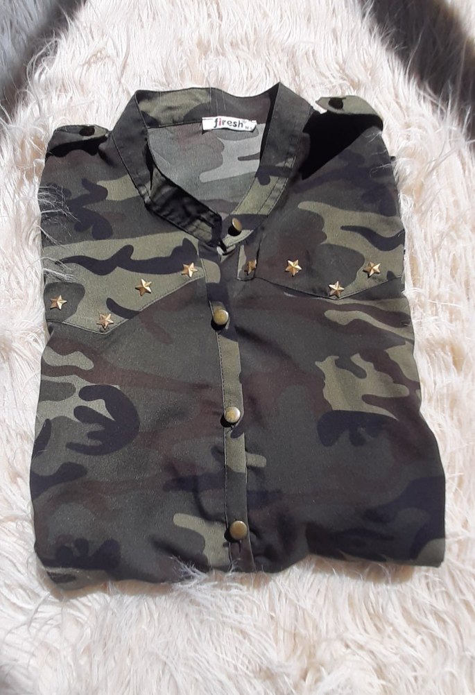 Kadın Kamuflaj Desenli Uzun Gömlek - Görsel 3