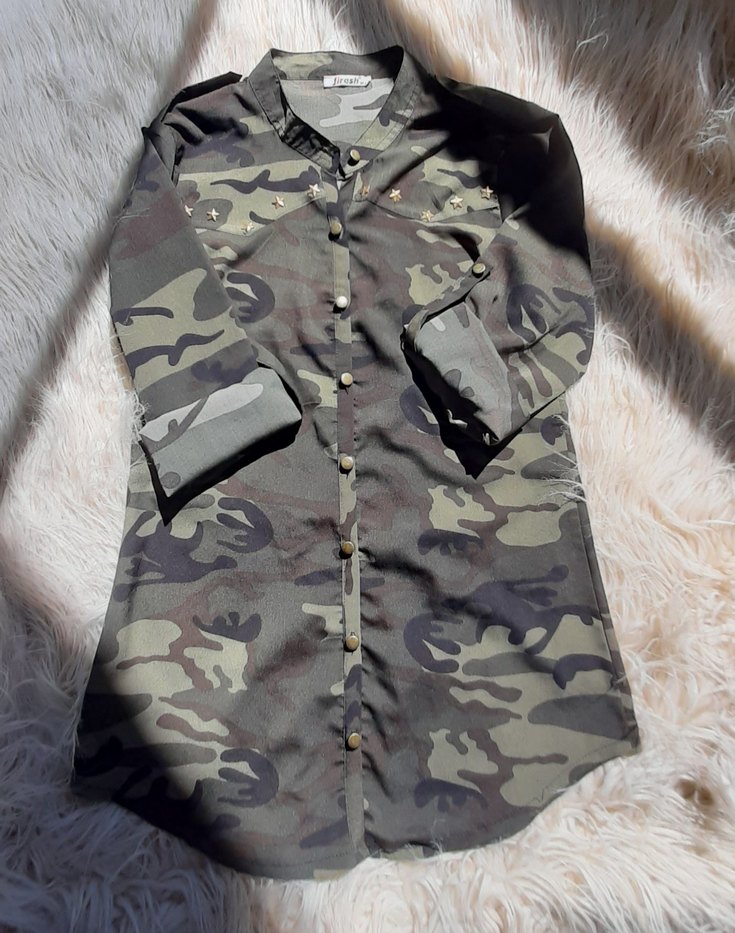 Kadın Kamuflaj Desenli Uzun Gömlek - Görsel 4