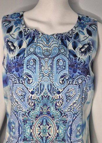 Mavi Desenli Uzun Kalem Elbise - Görsel 6