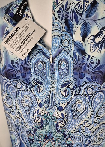 Mavi Desenli Uzun Kalem Elbise - Görsel 9