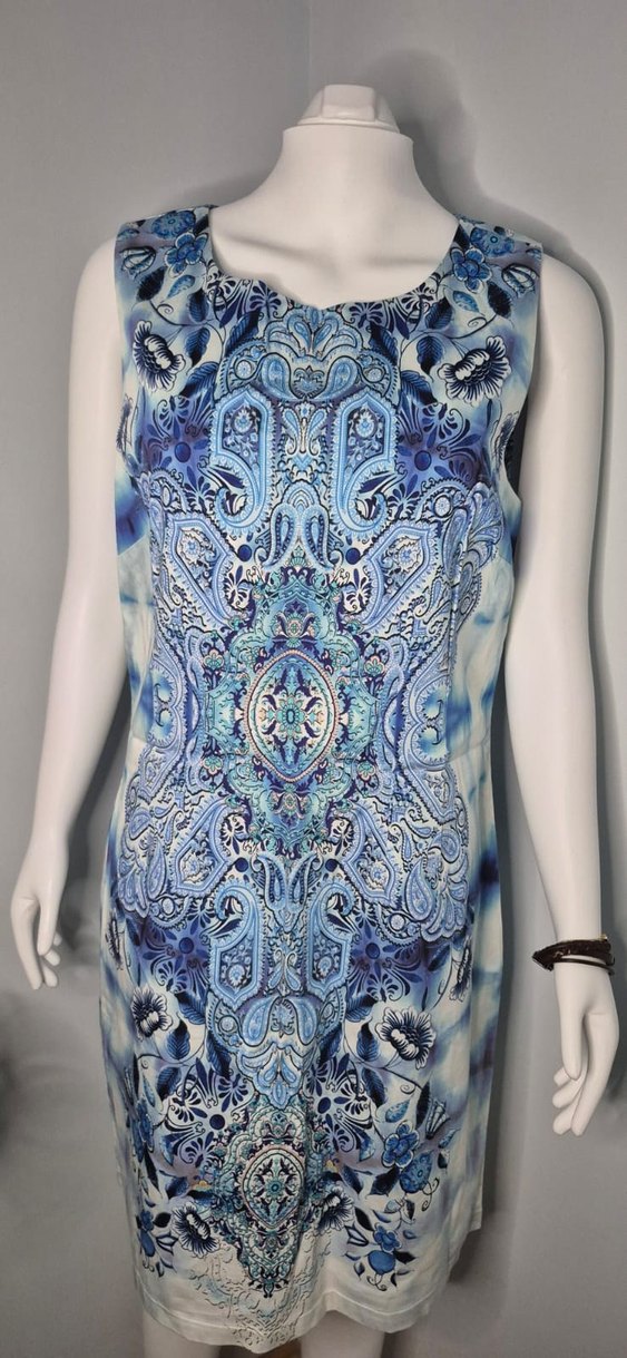 Mavi Desenli Uzun Kalem Elbise - Görsel 2