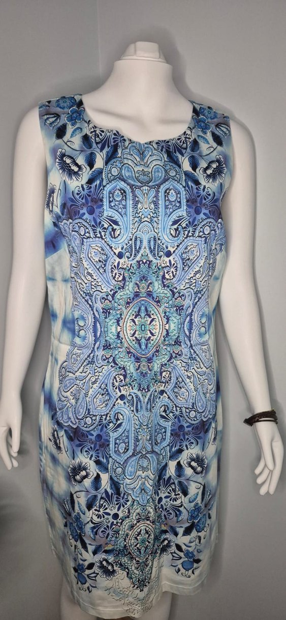 Mavi Desenli Uzun Kalem Elbise - Görsel 5