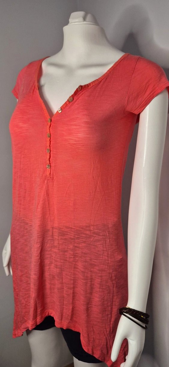 Düğmeli V Yaka Pembe Tunik - Görsel 4