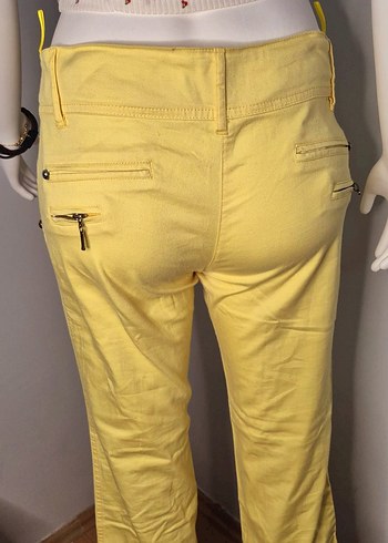 Sarı Fermuarlı Kadın Kumaş Pantolon - Görsel 3