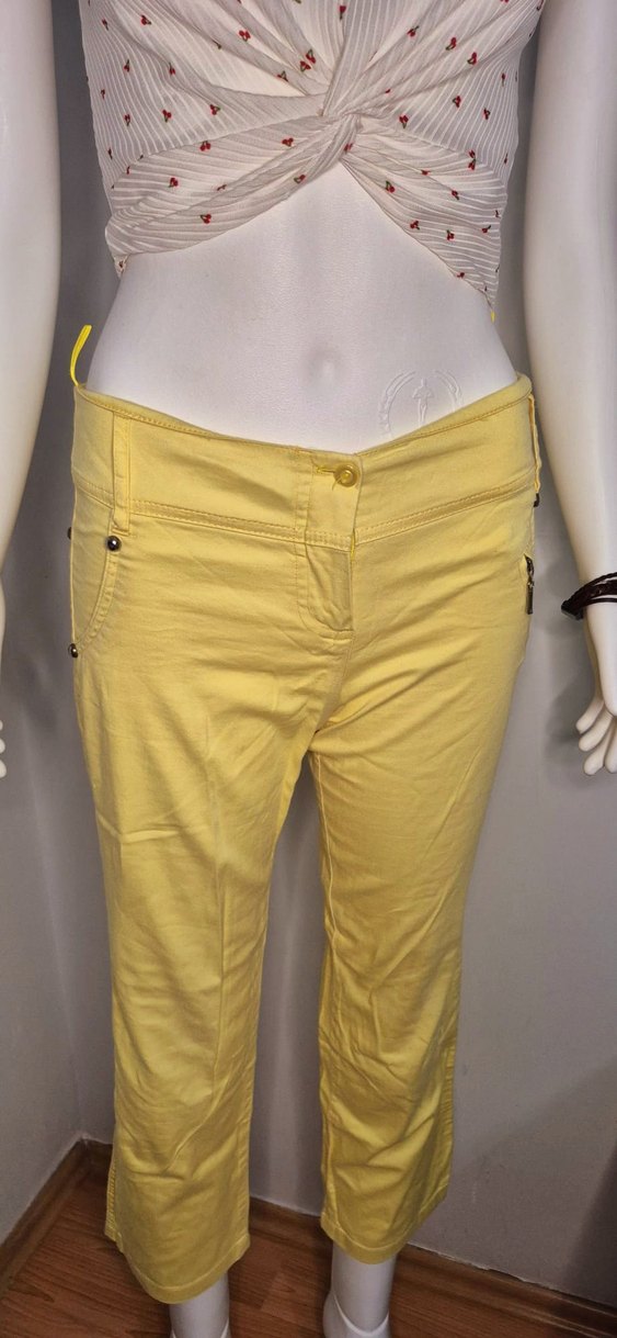 Sarı Fermuarlı Kadın Kumaş Pantolon - Görsel 5