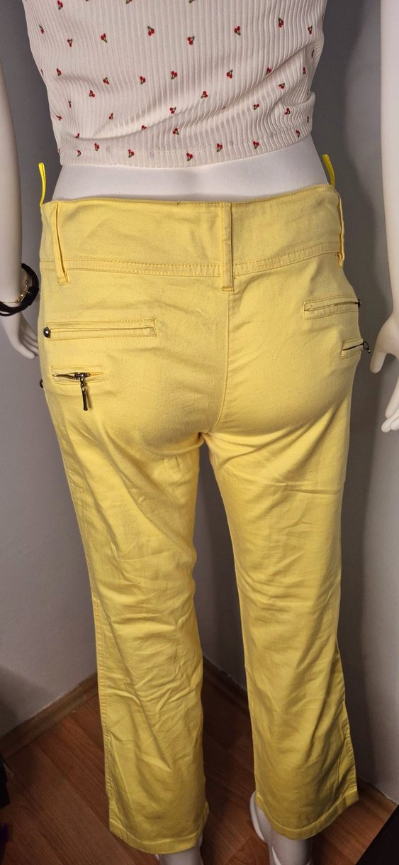 Sarı Fermuarlı Kadın Kumaş Pantolon - Görsel 3