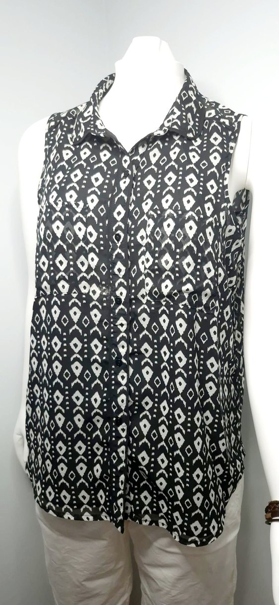 Düğmeli Siyah Desenli Bohem  Bluz - Görsel 4